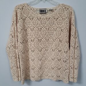 Forenza Cream Crochet Sweater Womens M Boxy Lace Coquette Top 90s Cottagecore